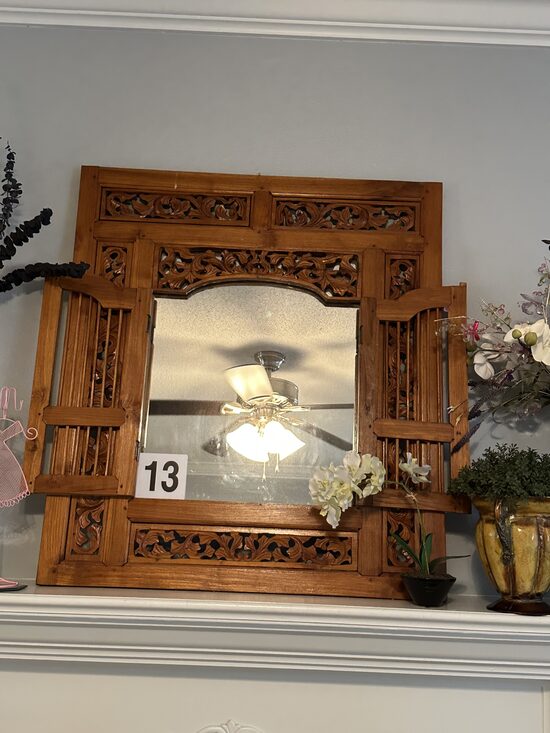 Hand-Carved Wood Framed Mirror #13